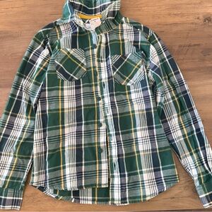 Sonoma Green and White Plaid Cotton Button Up Flannel Boys Large (7) NWT